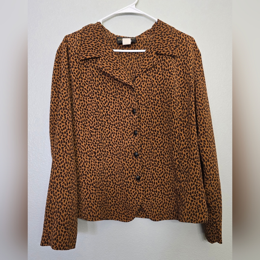 Vintage Longsleeve Leopard Print 100% Polyster Size 16 USA